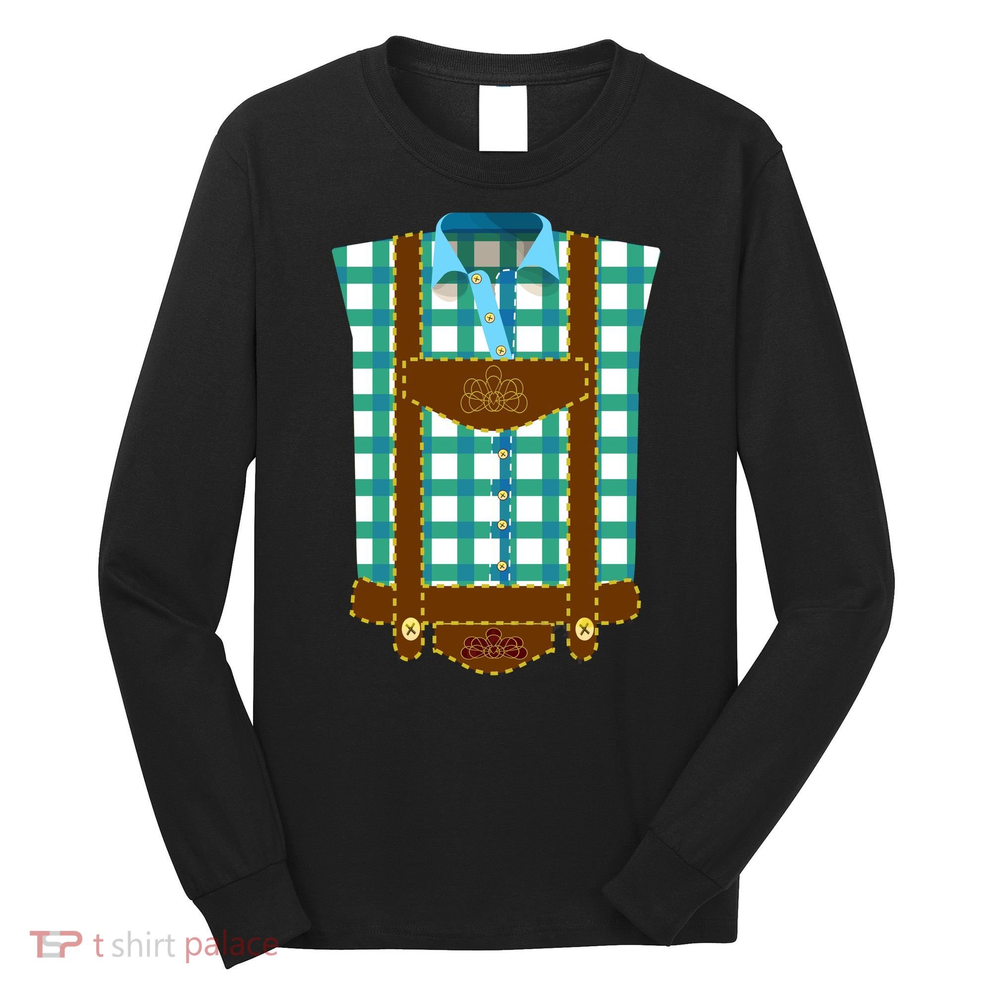 Lederhosen Costume Funny Oktoberfest Tux Long Sleeve Shirt