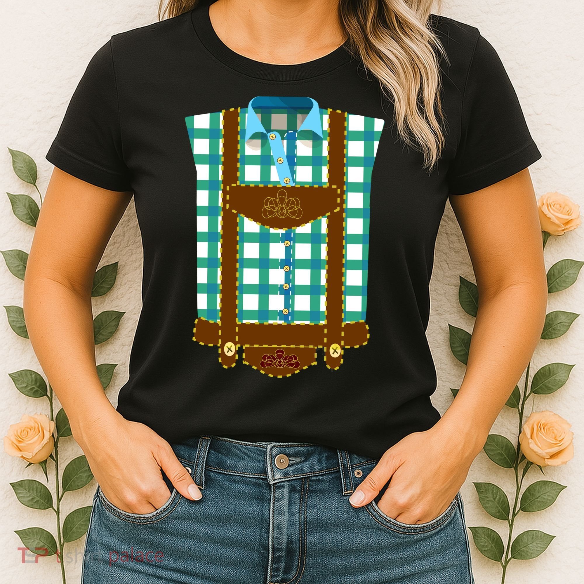 Lederhosen Costume Funny Oktoberfest Tux Women's T-Shirt