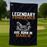 Legendary Fishermen Are Born In March Golf Towel thumb 1