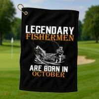 Legendary Fishermen Are Born In October Golf Towel thumb 1