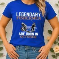 Legendary Fishermen Are Born In October Women's T-Shirt thumb 2