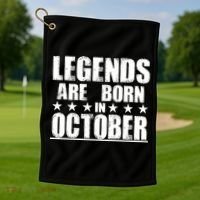 Legends Are Born In October Birthday Golf Towel thumb 1