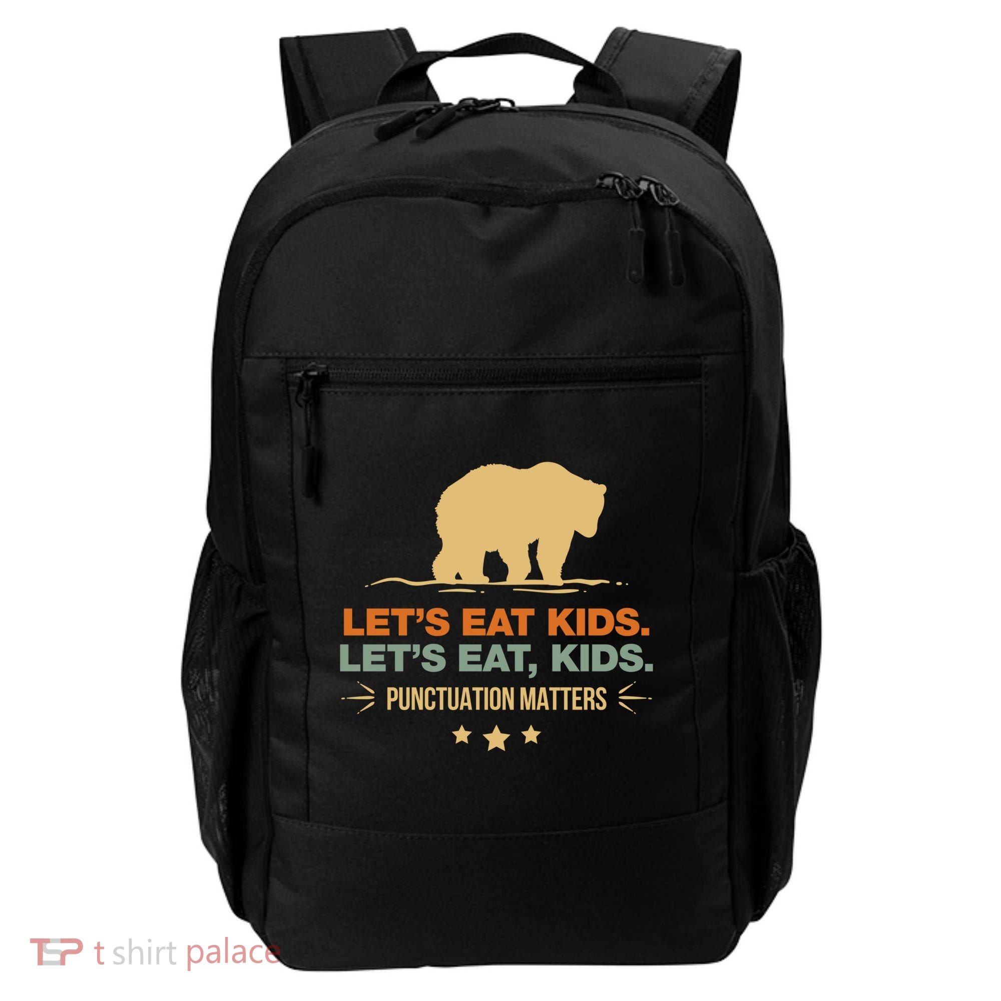 Let's Eat Kids Punctuation Matters Bear Funny Grammar Cool Gift Backpack