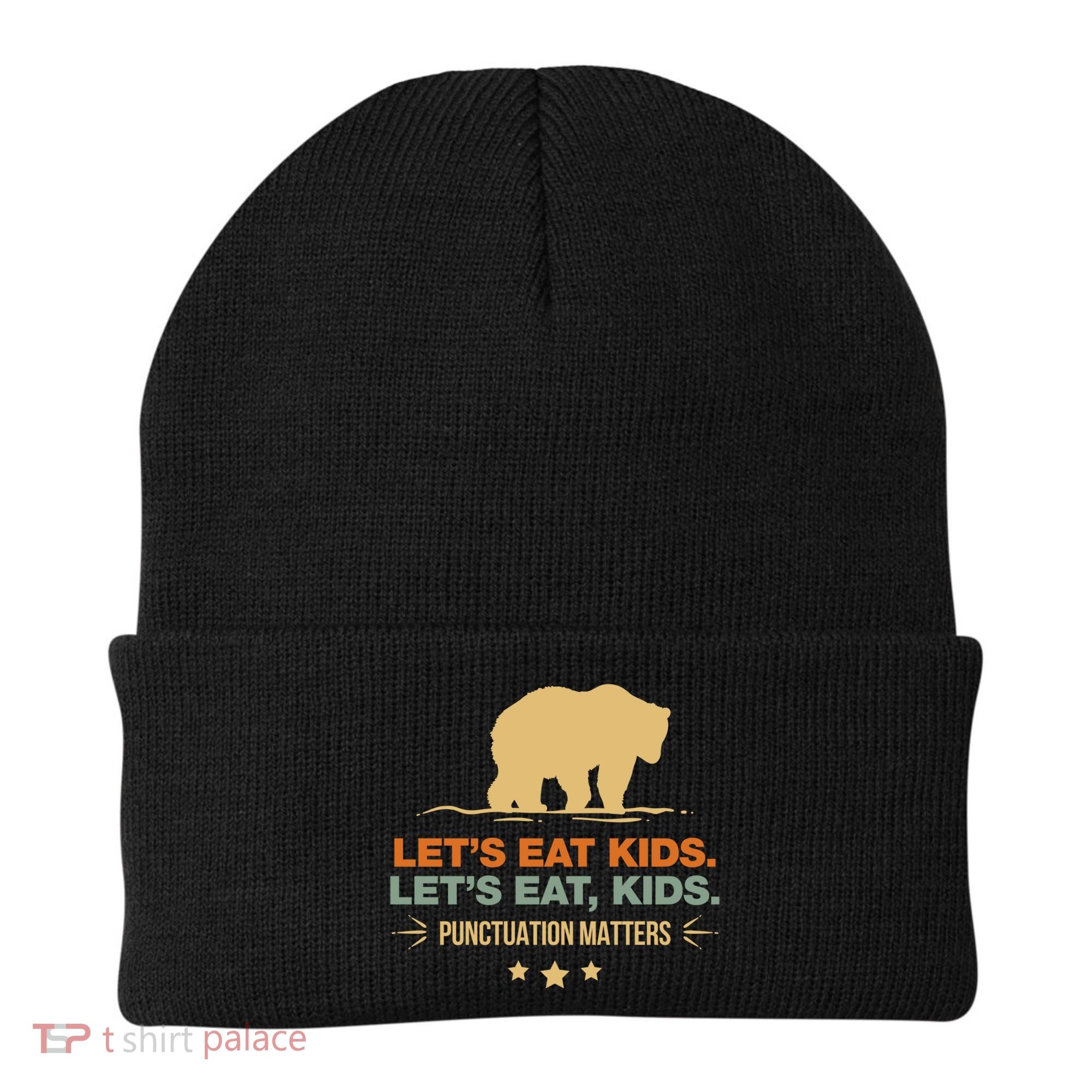 Let's Eat Kids Punctuation Matters Bear Funny Grammar Cool Gift Beanie