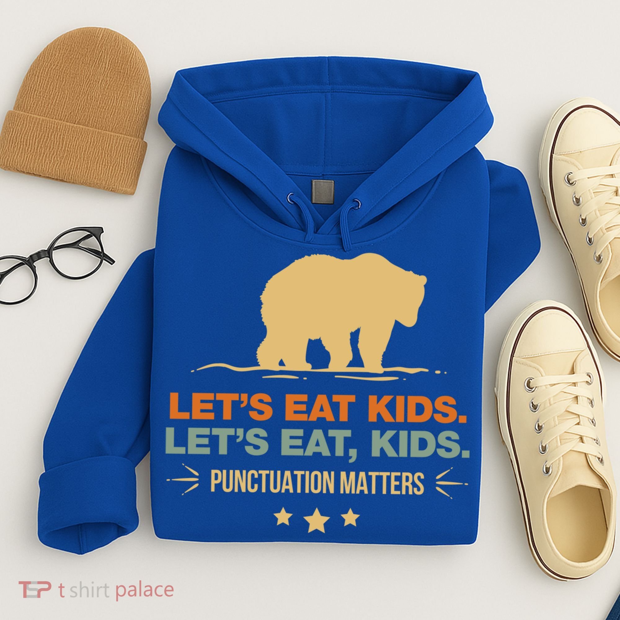 Let's Eat Kids Punctuation Matters Bear Funny Grammar Cool Gift Hoodie