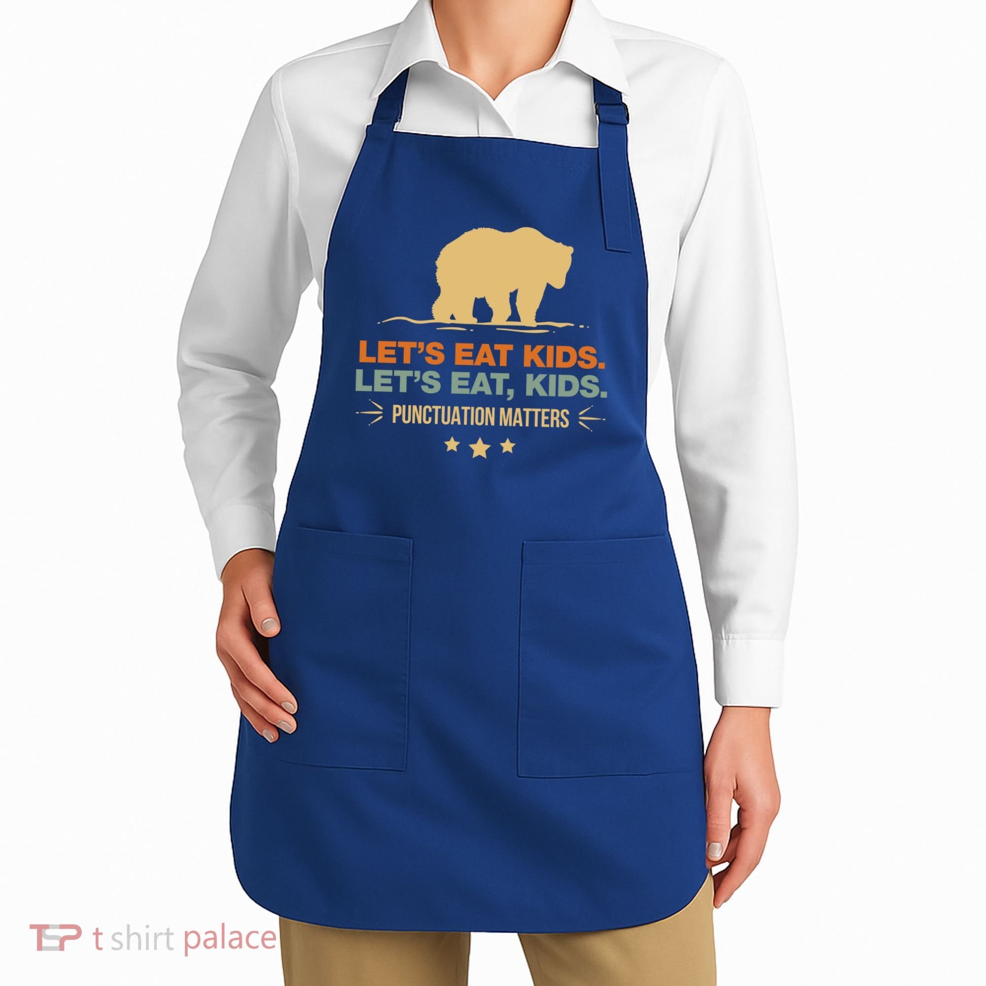 Let's Eat Kids Punctuation Matters Bear Funny Grammar Cool Gift Apron
