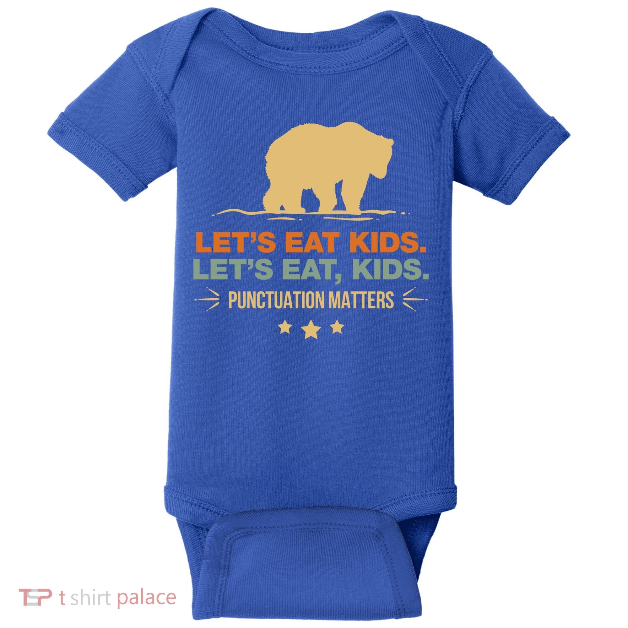 Let's Eat Kids Punctuation Matters Bear Funny Grammar Cool Gift Baby Bodysuit