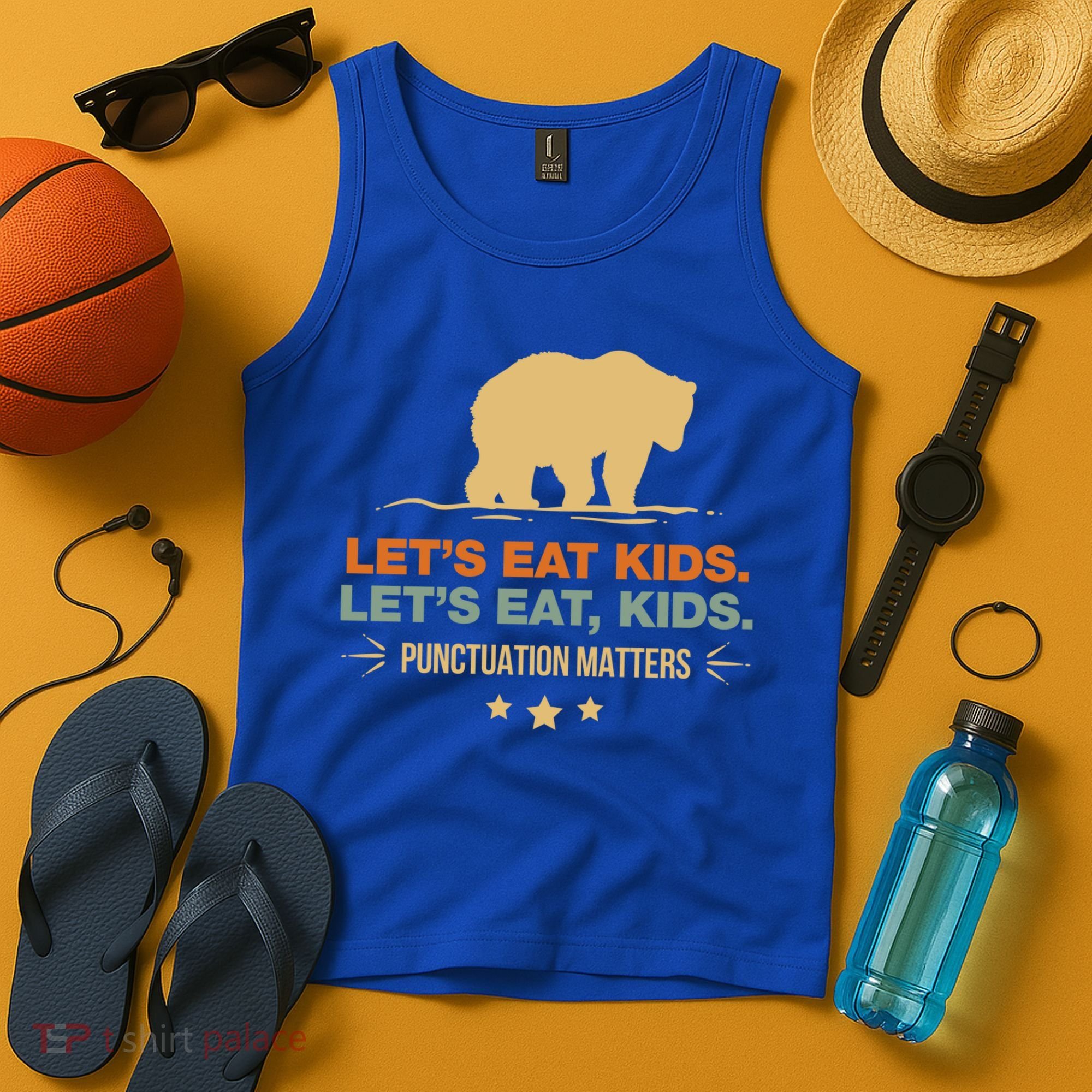 Let's Eat Kids Punctuation Matters Bear Funny Grammar Cool Gift Tank Top