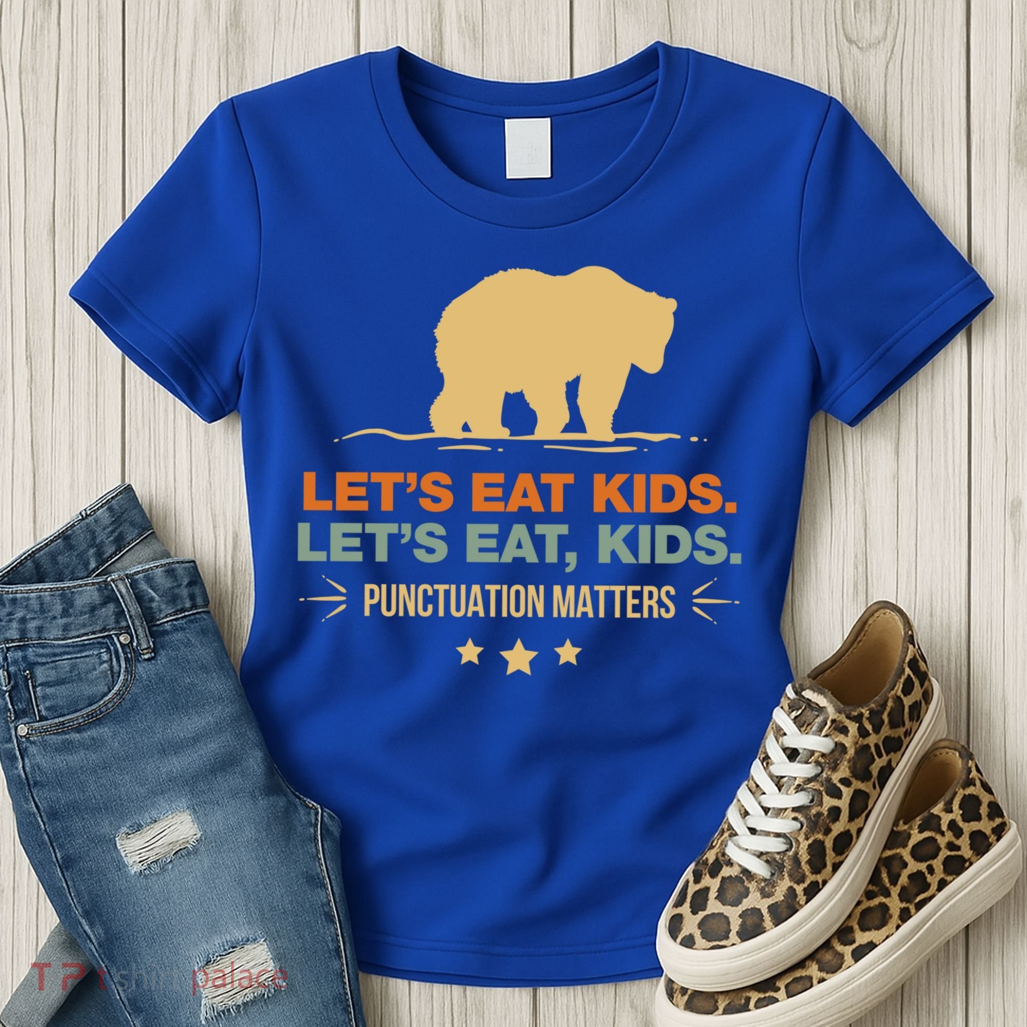 Let's Eat Kids Punctuation Matters Bear Funny Grammar Cool Gift Women's T-Shirt
