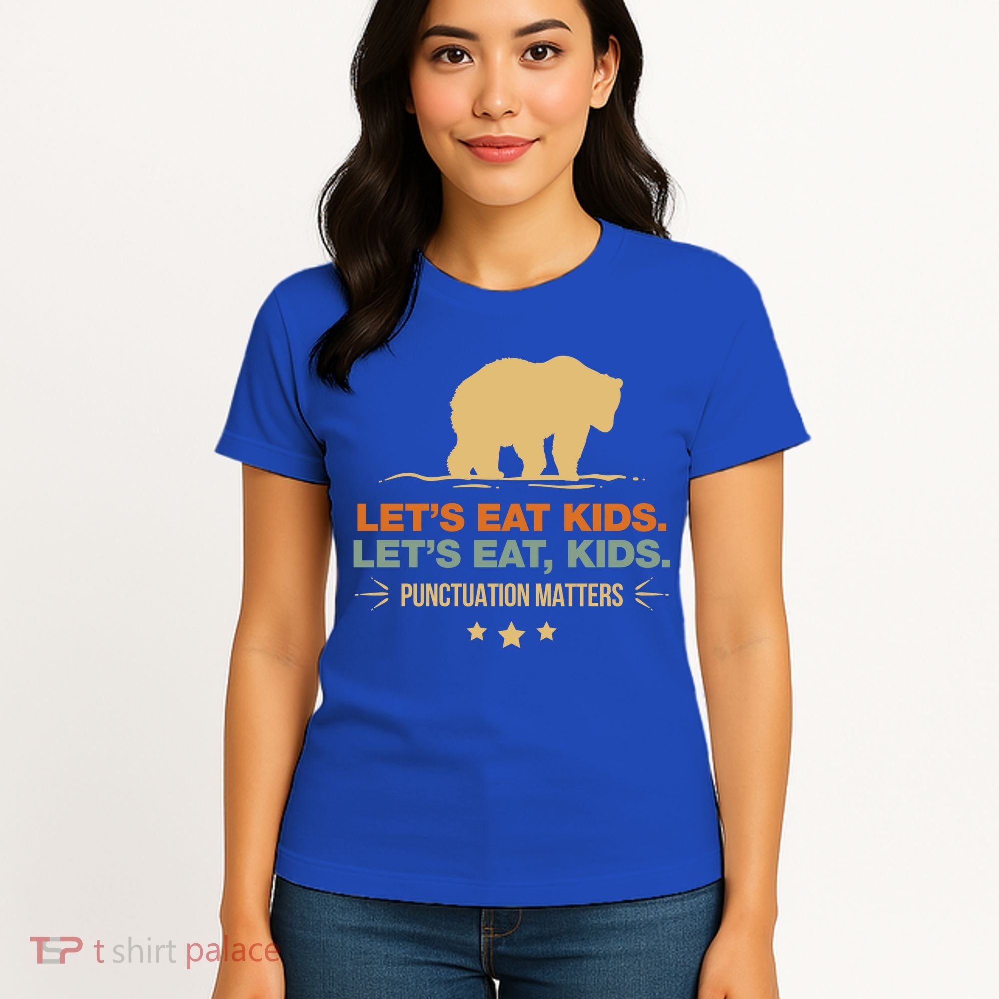 Let's Eat Kids Punctuation Matters Bear Funny Grammar Cool Gift Women's T-Shirt