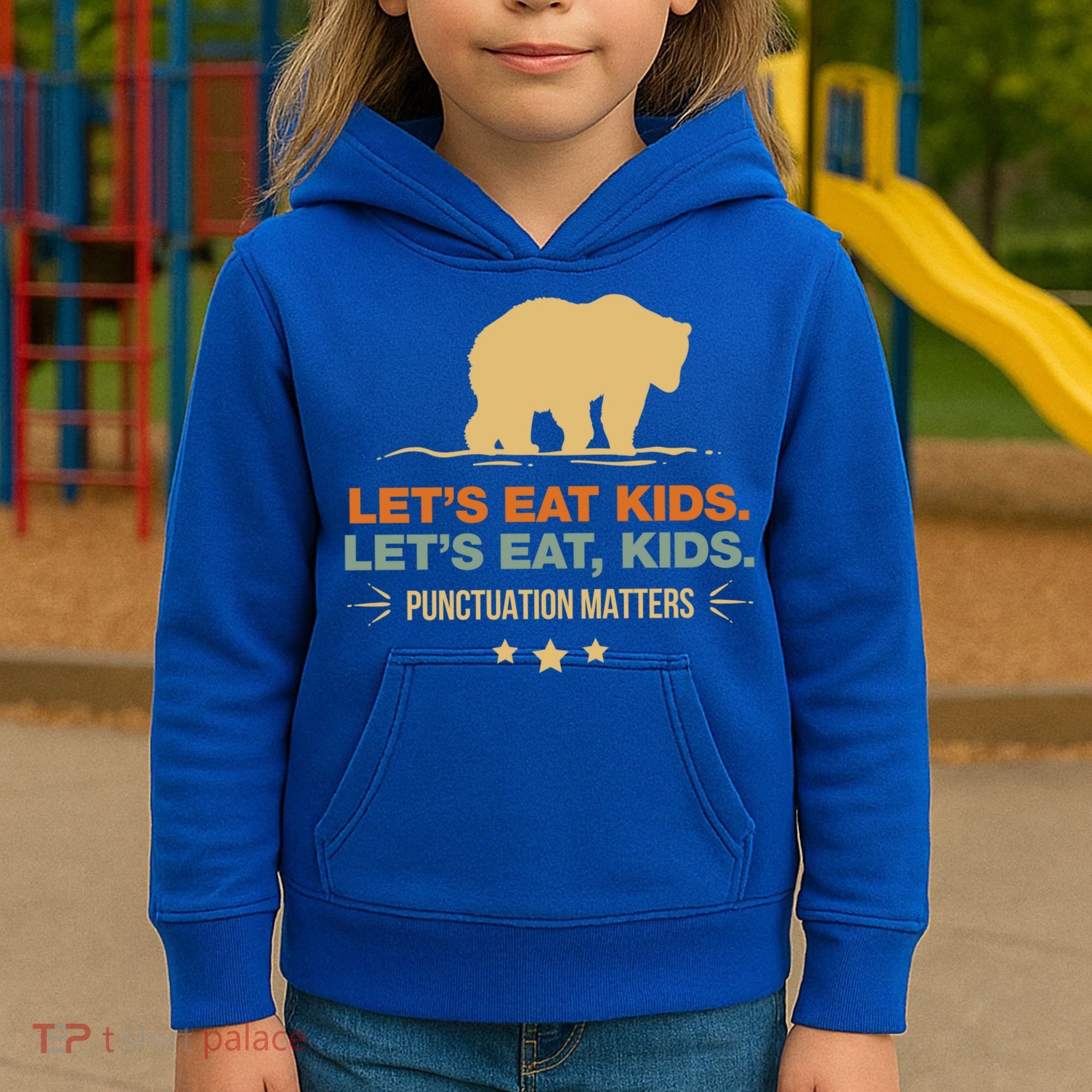 Let's Eat Kids Punctuation Matters Bear Funny Grammar Cool Gift Kids Hoodie