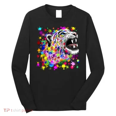 Leopard Cat Psychedelic Paint Splats Long Sleeve Shirt
