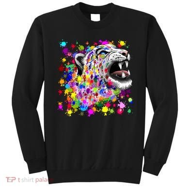 Leopard Cat Psychedelic Paint Splats Sweatshirt