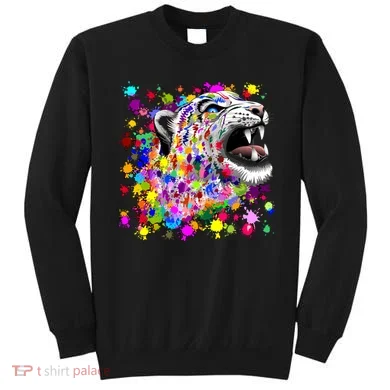 Leopard Cat Psychedelic Paint Splats Sweatshirt