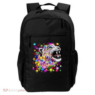Leopard Cat Psychedelic Paint Splats Backpack