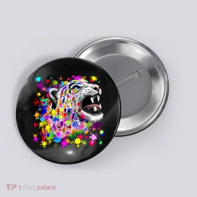 Leopard Cat Psychedelic Paint Splats Button