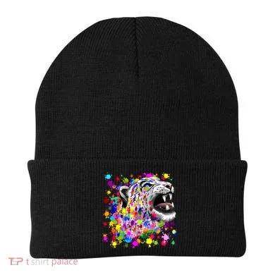 Leopard Cat Psychedelic Paint Splats Beanie