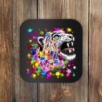 Leopard Cat Psychedelic Paint Splats Coaster thumb 0