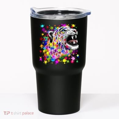 Leopard Cat Psychedelic Paint Splats Tumbler