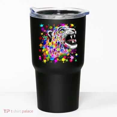 Leopard Cat Psychedelic Paint Splats Tumbler