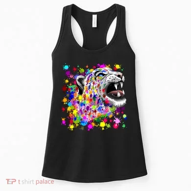 Leopard Cat Psychedelic Paint Splats Women's Tank Top
