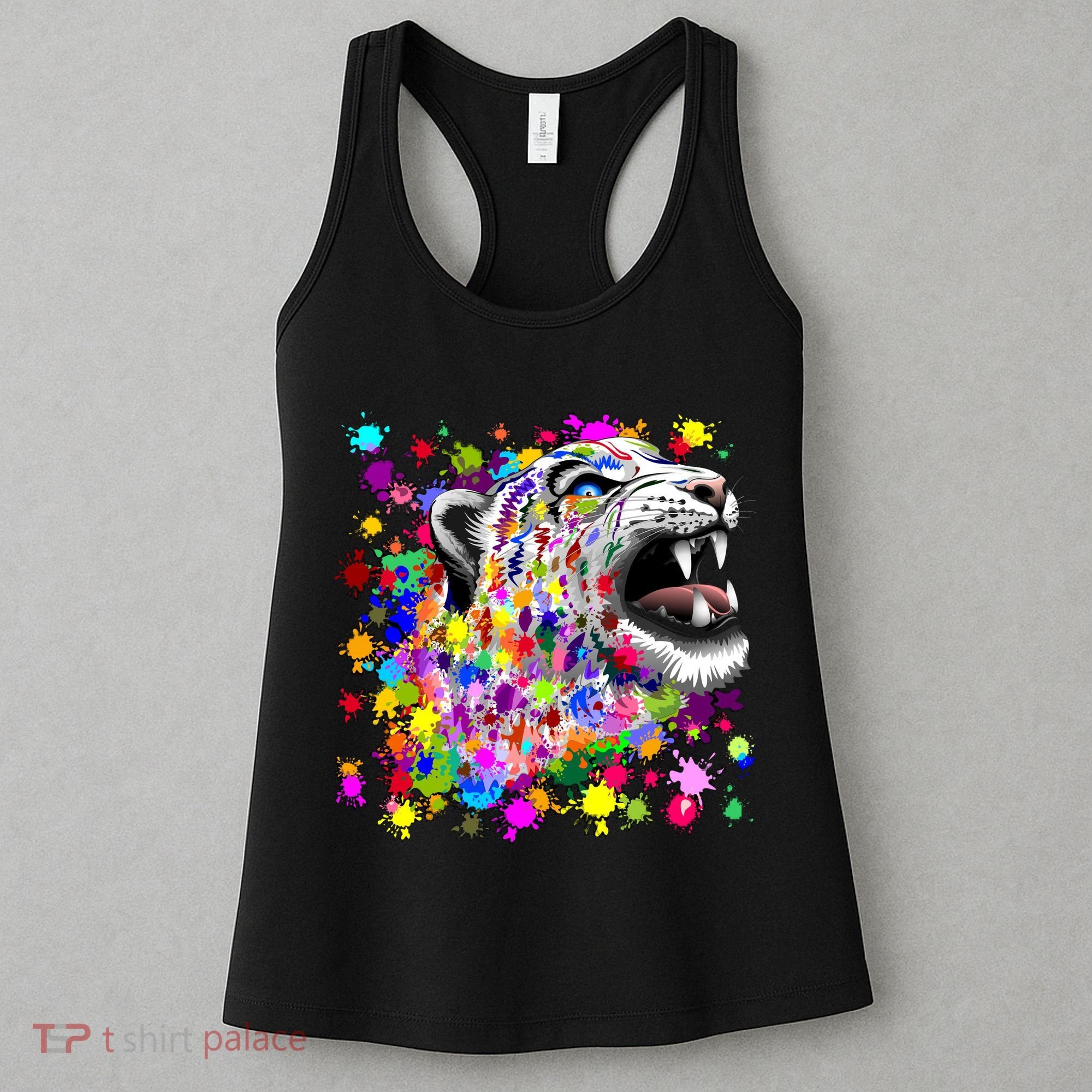 Leopard Cat Psychedelic Paint Splats Women's Tank Top