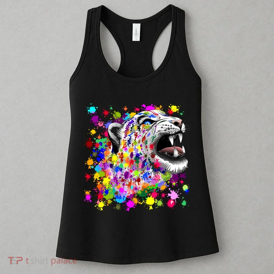 Leopard Cat Psychedelic Paint Splats Women's Tank Top