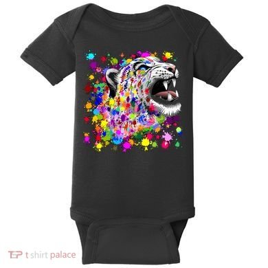 Leopard Cat Psychedelic Paint Splats Baby Bodysuit