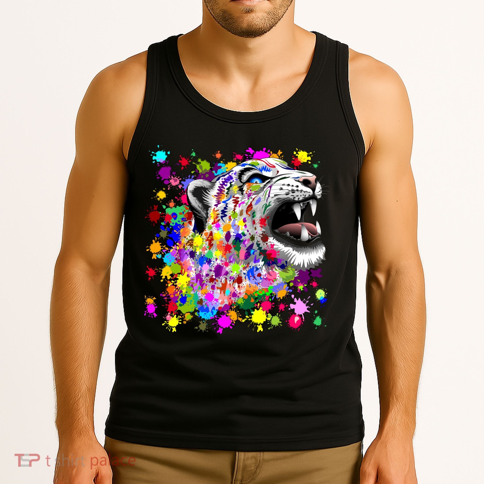 Leopard Cat Psychedelic Paint Splats Tank Top