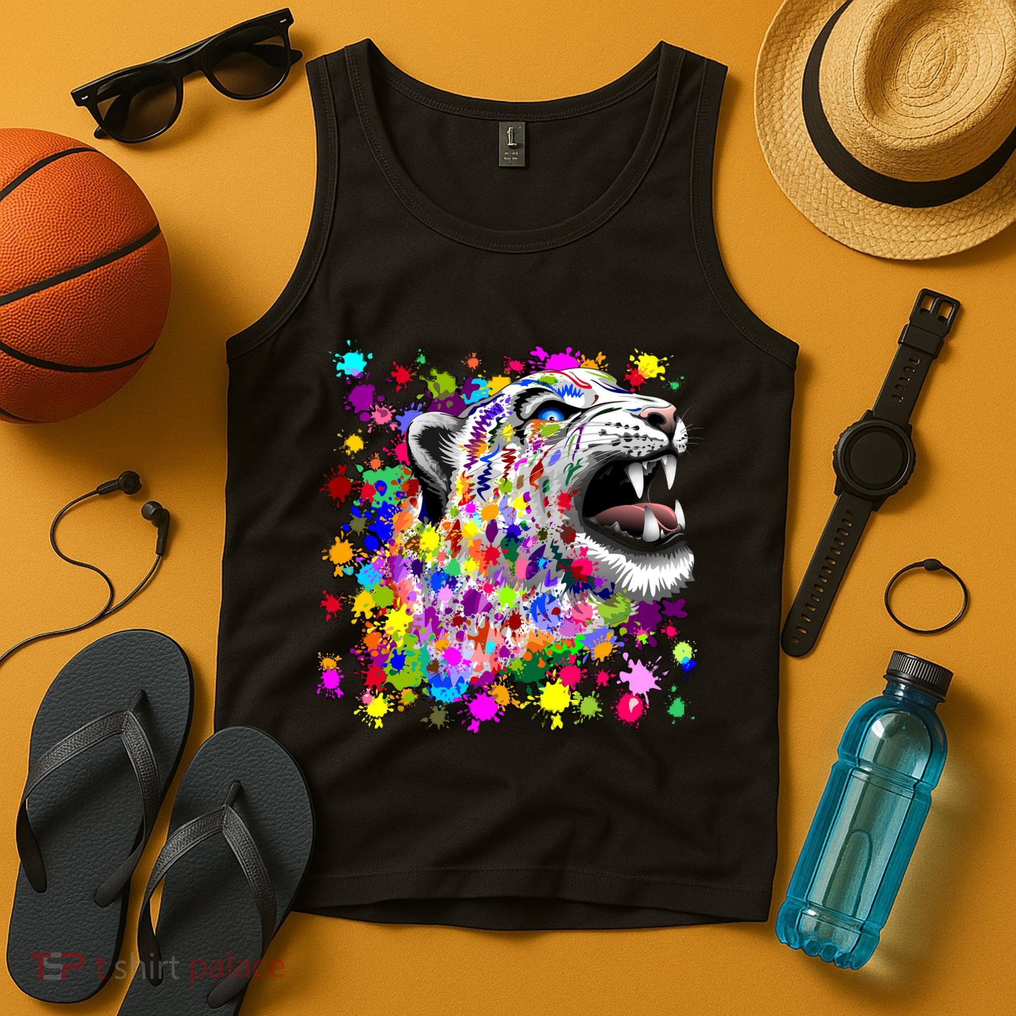 Leopard Cat Psychedelic Paint Splats Tank Top