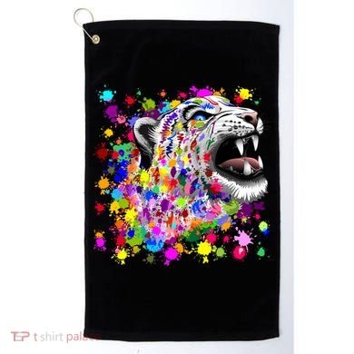 Leopard Cat Psychedelic Paint Splats Golf Towel