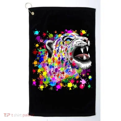 Leopard Cat Psychedelic Paint Splats Golf Towel