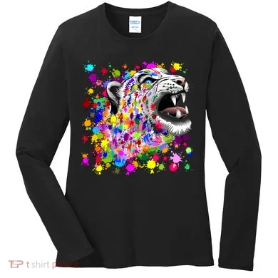Leopard Cat Psychedelic Paint Splats Women's Long Sleeve Shirt