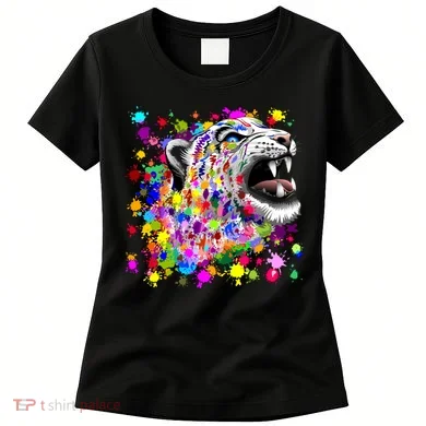Leopard Cat Psychedelic Paint Splats Women's T-Shirt