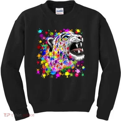 Leopard Cat Psychedelic Paint Splats Kids Sweatshirt