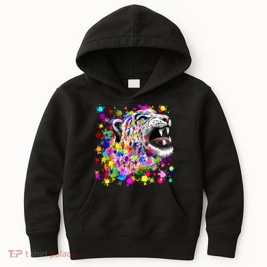 Leopard Cat Psychedelic Paint Splats Kids Hoodie