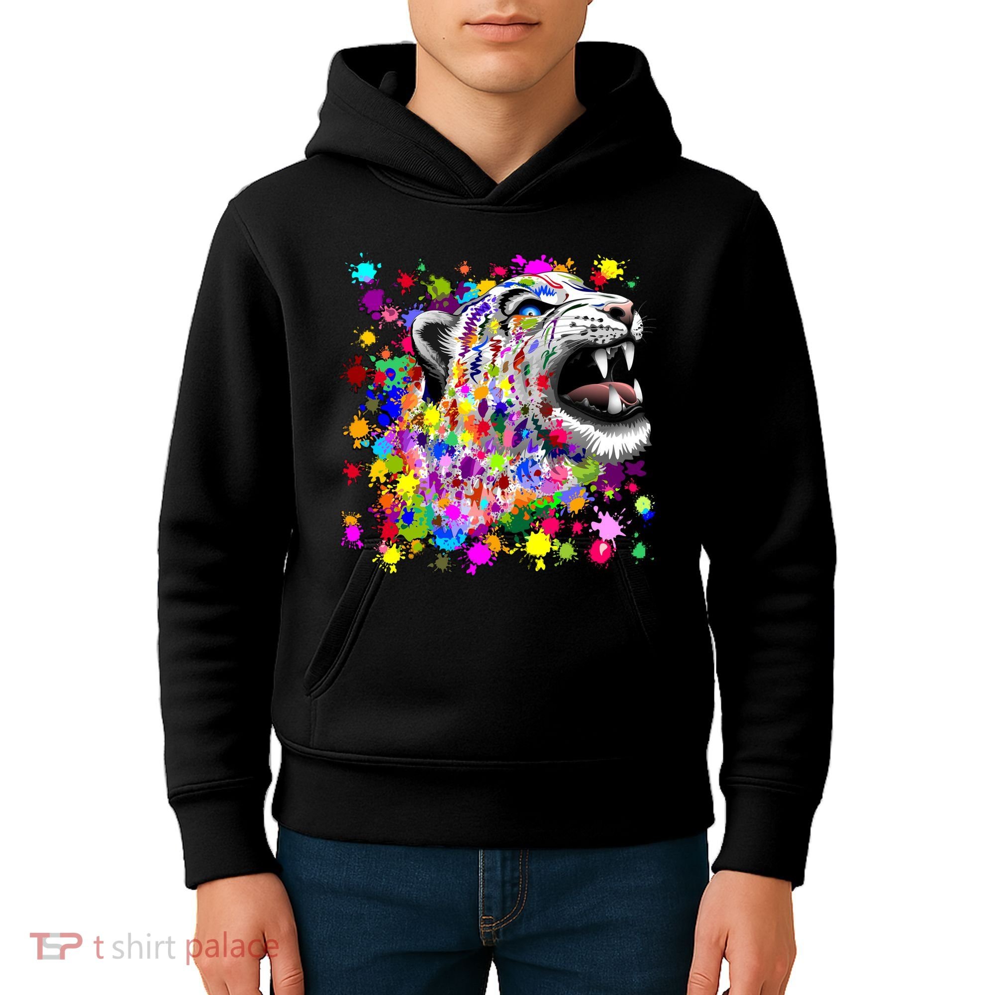 Leopard Cat Psychedelic Paint Splats Kids Hoodie
