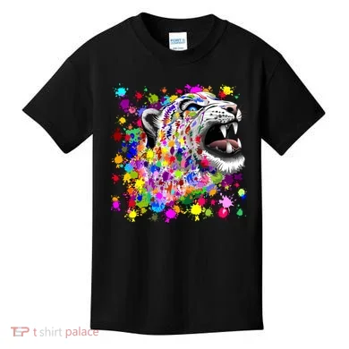 Leopard Cat Psychedelic Paint Splats Kids T-Shirt