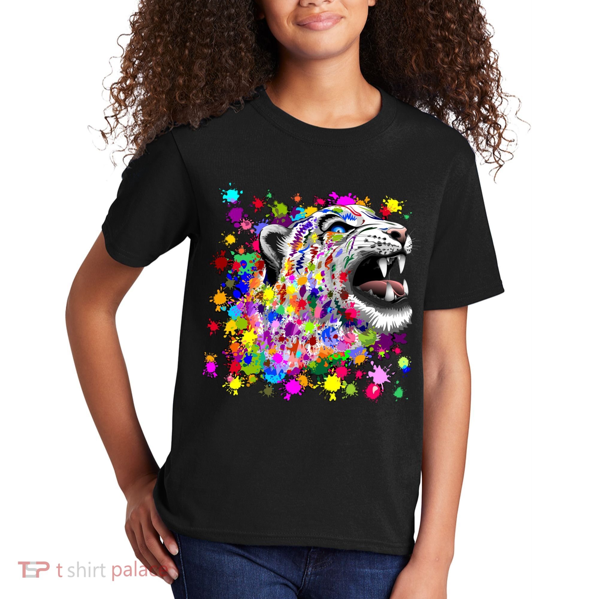 Leopard Cat Psychedelic Paint Splats Kids T-Shirt
