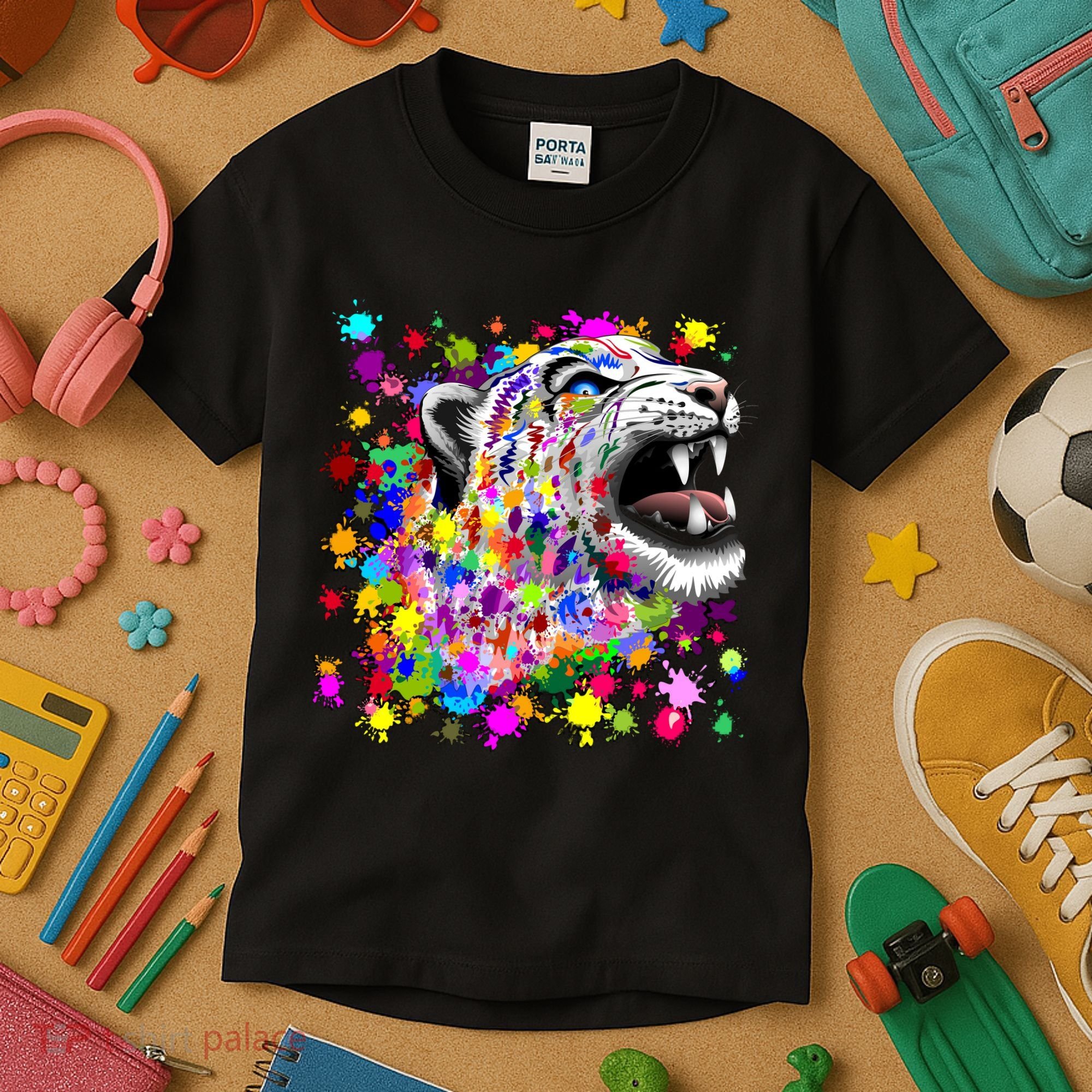 Leopard Cat Psychedelic Paint Splats Kids T-Shirt