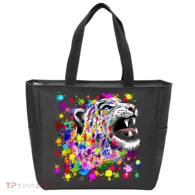 Leopard Cat Psychedelic Paint Splats Tote Bag