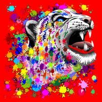 Leopard Cat Psychedelic Paint Splats Santa Hat thumb 1