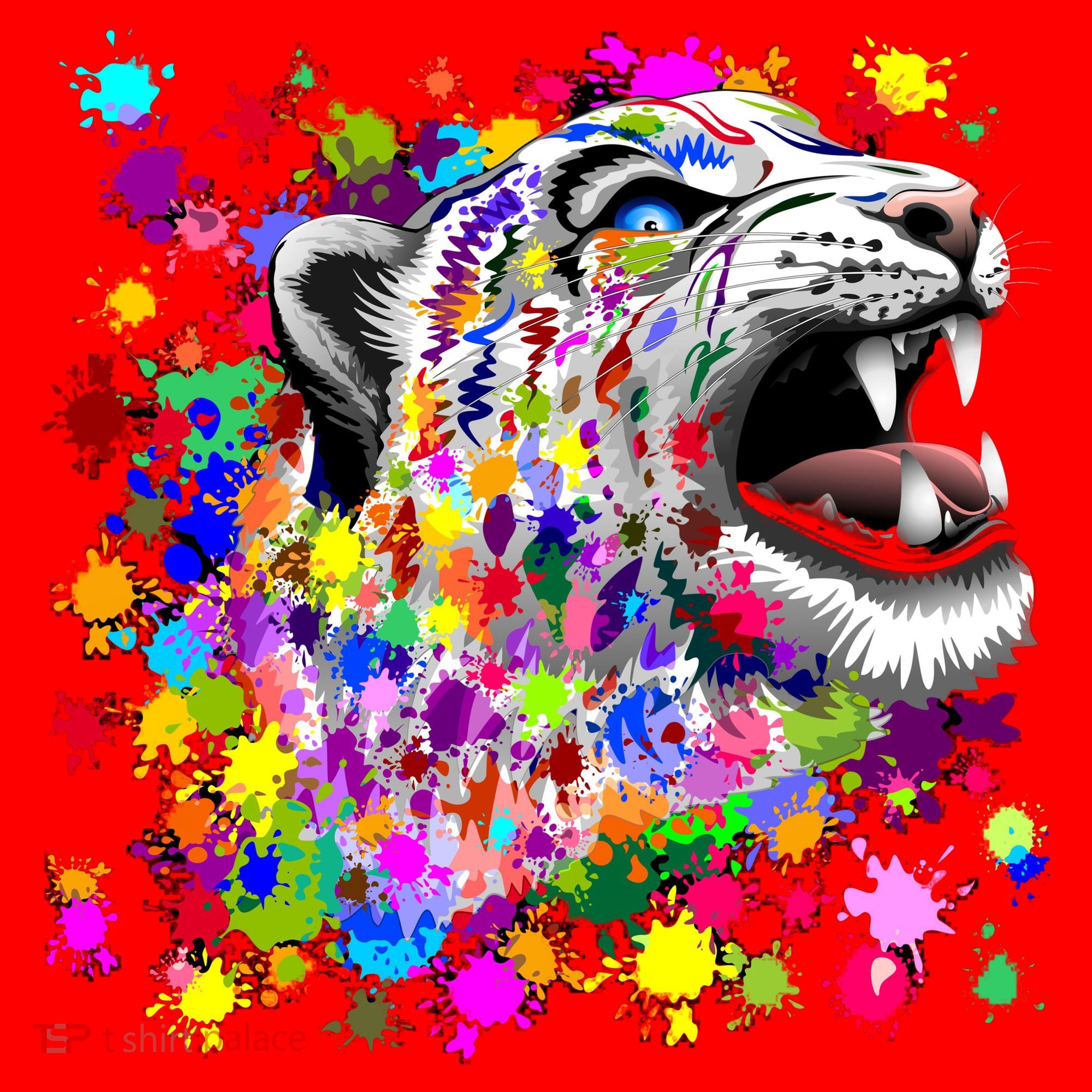 Leopard Cat Psychedelic Paint Splats Santa Hat