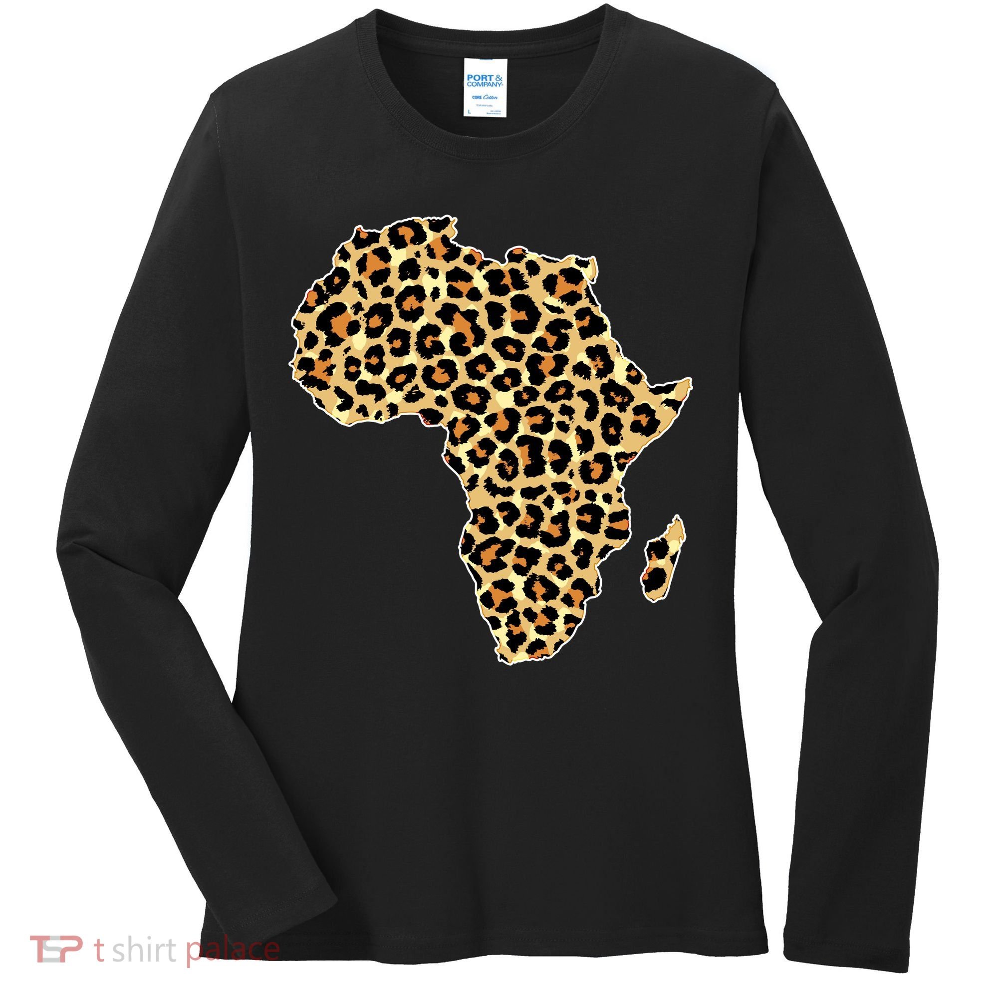 Leopard Print African Map Of Africa Women's Long Sleeve Shirt
