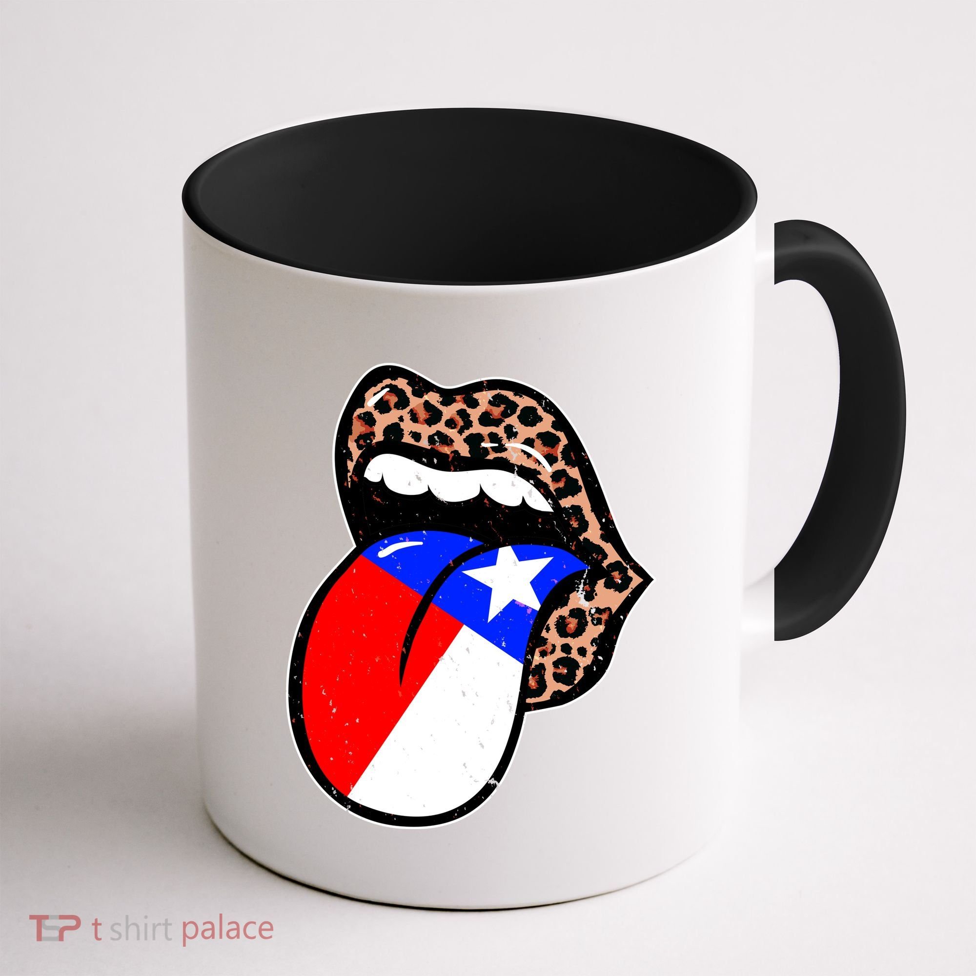 Leopard Print Lips with American Flag Coffee Mug