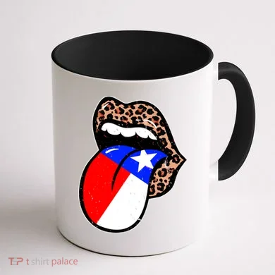 Leopard Print Lips with American Flag Coffee Mug back