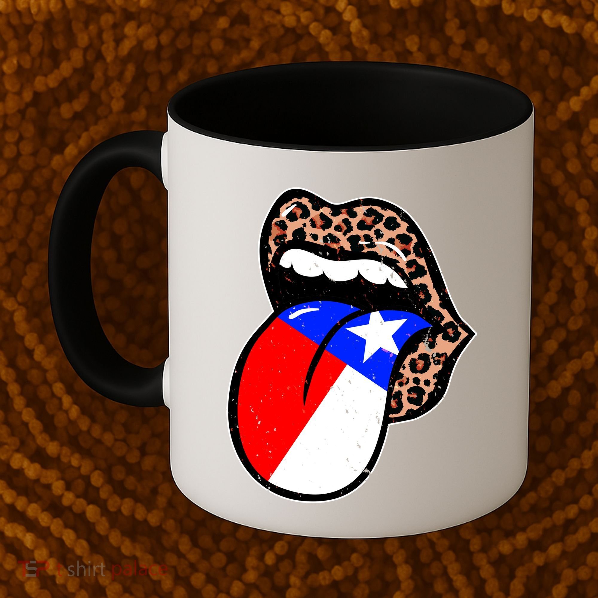 Leopard Print Lips with American Flag Coffee Mug