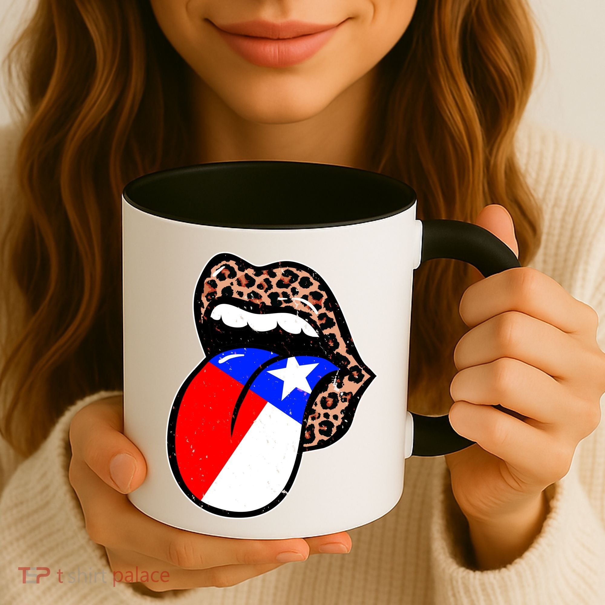 Leopard Print Lips with American Flag Coffee Mug