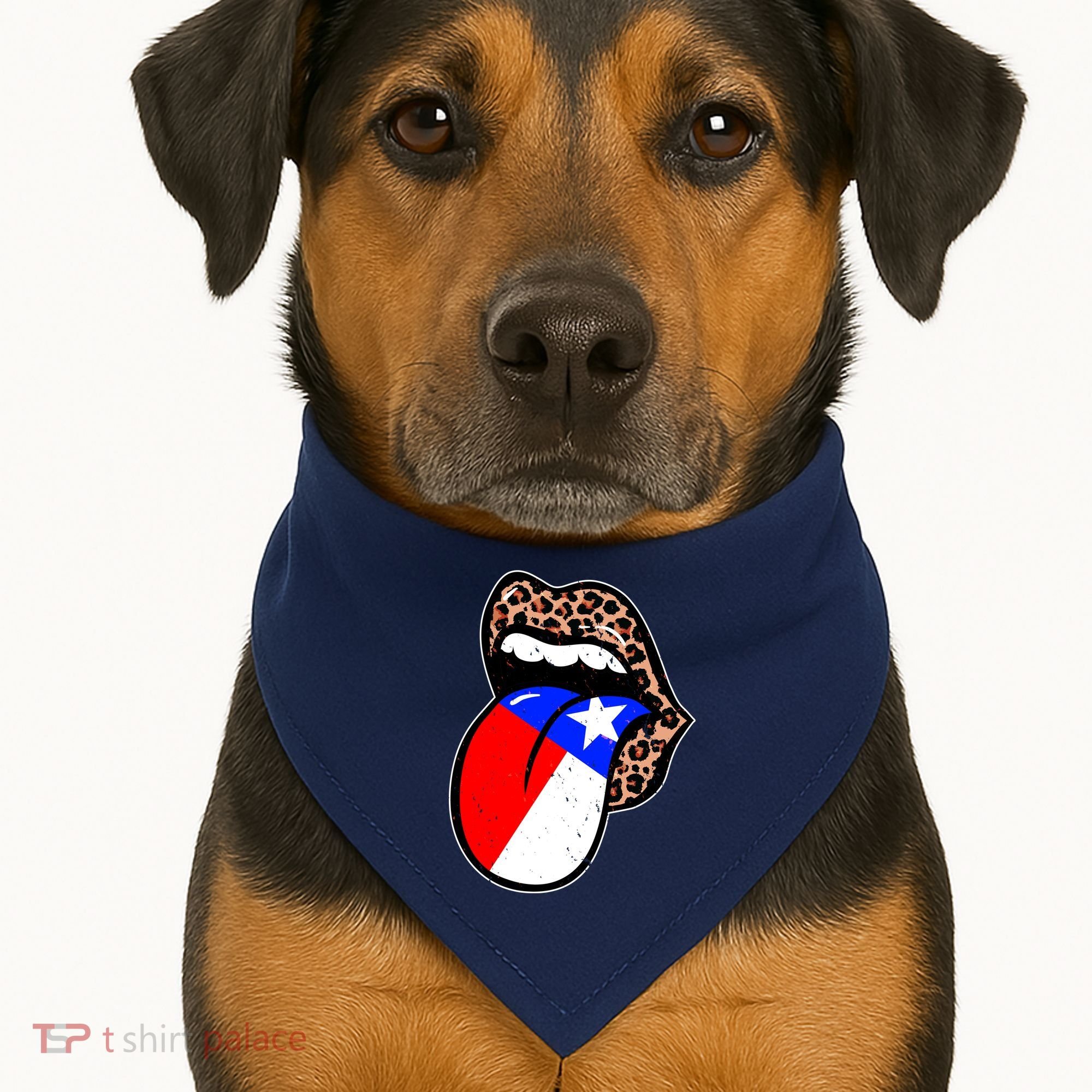 Leopard Print Lips with American Flag USA-Made Doggie Bandana