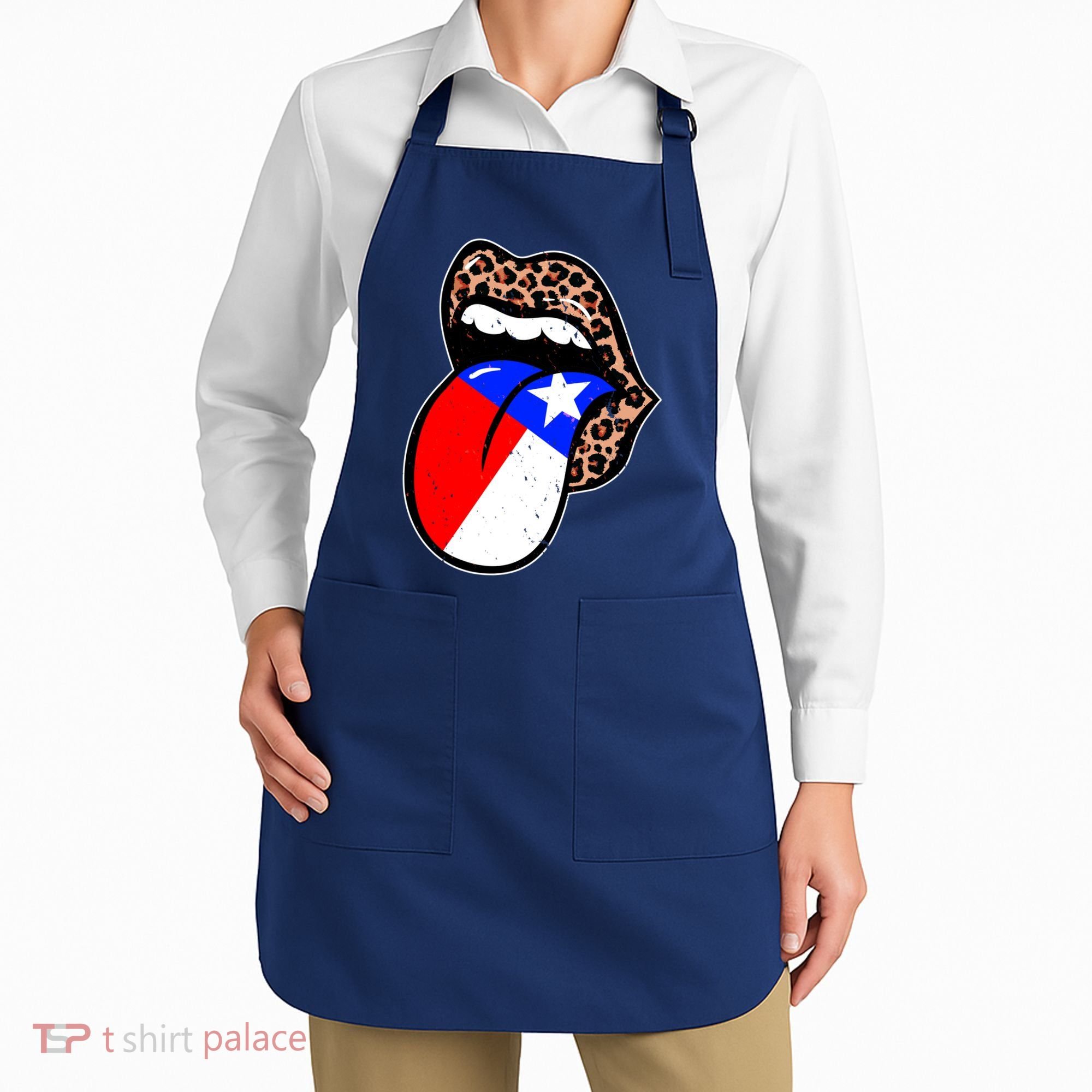 Leopard Print Lips with American Flag Apron